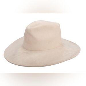 San Diego Hat Company Pioneer Faux Suede Fedora Wide Brim Hat Ivory Neutral